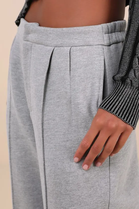 Poised Coziness Heather Grey Pintuck Wide-Leg Sweatpant Trousers sold by Lulus product image thumbnail 4