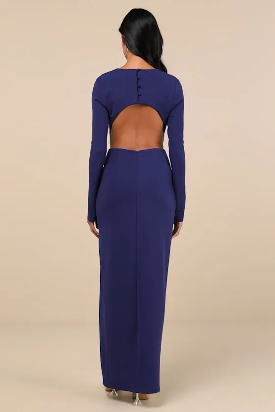 Flawless Esteem Royal Blue Long Sleeve Cutout Column Maxi Dress sold by Lulus product image thumbnail 2