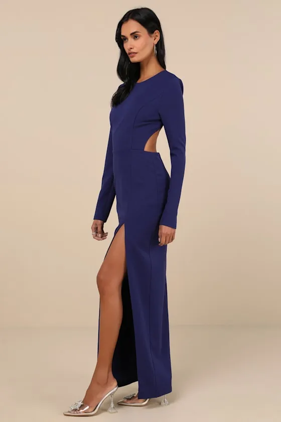 Flawless Esteem Royal Blue Long Sleeve Cutout Column Maxi Dress sold by Lulus product image thumbnail 3