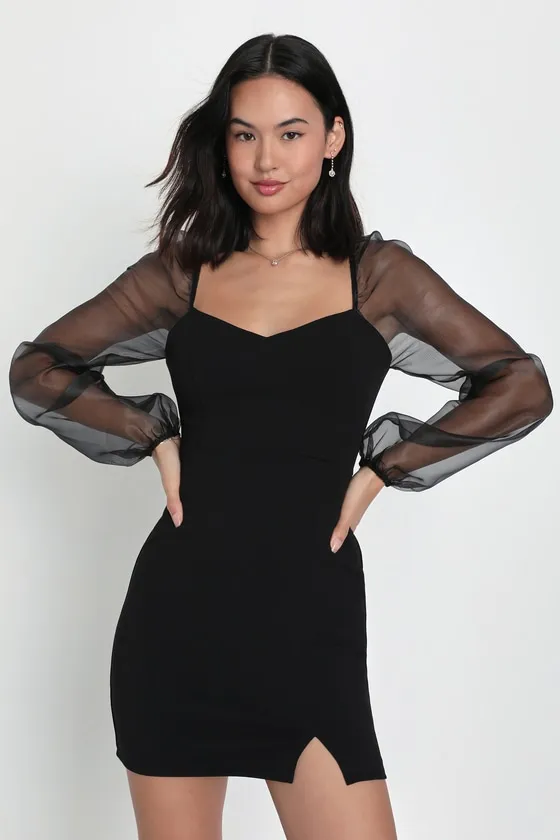 Sophisticated Aura Black Long Sleeve Bodycon Mini Dress sold by Lulus