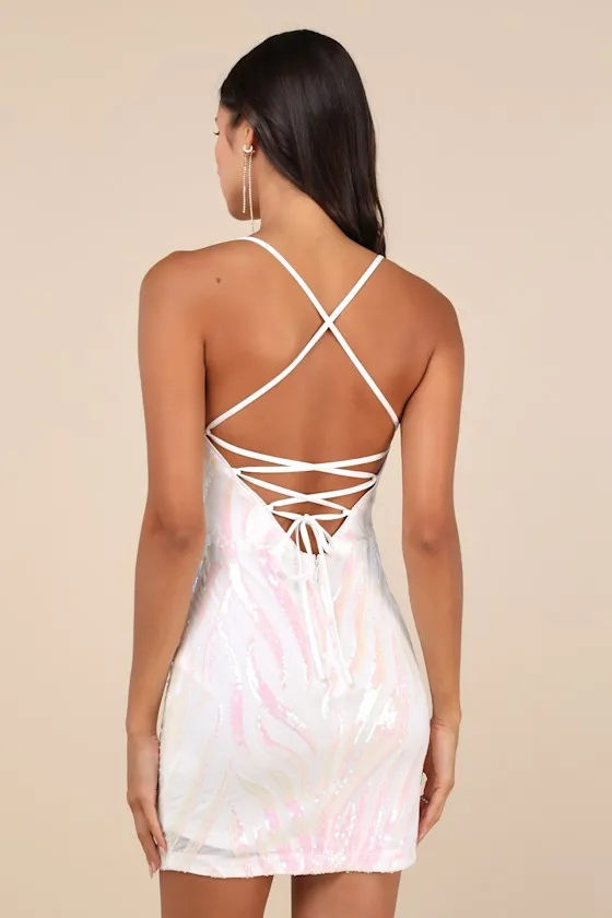 Sparkle 'til Dawn White Iridescent Sequin Lace-Up Mini Dress sold by Lulus product image thumbnail 2