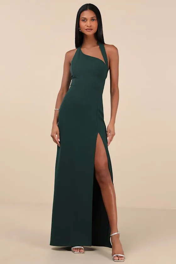 Unforgettable Composure Emerald Asymmetrical Halter Maxi Dress sold by Lulus