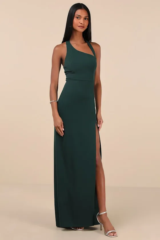 Unforgettable Composure Emerald Asymmetrical Halter Maxi Dress sold by Lulus product image thumbnail 3