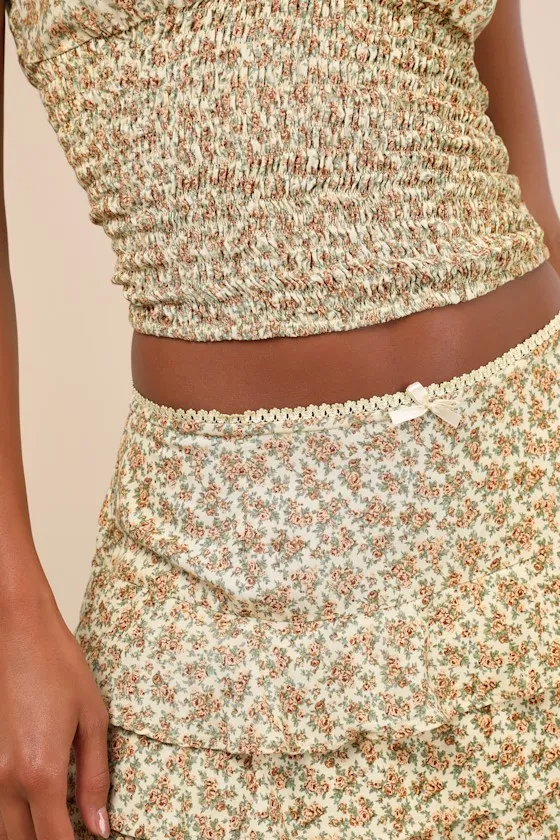 Camigi Yellow Ditsy Floral Tiered Micro Mini Skirt sold by Lulus product image thumbnail 4