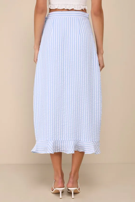 Effortlessly Sunny Blue and White Striped Wrap Midi Skirt sold by Lulus product image thumbnail 3