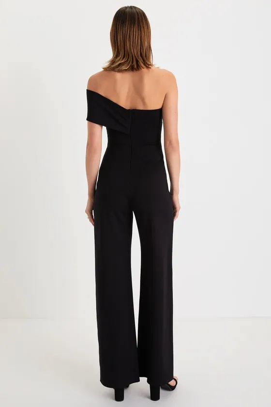 Transcend Time Black One-Shoulder Jumpsuit sold by Lulus product image thumbnail 3