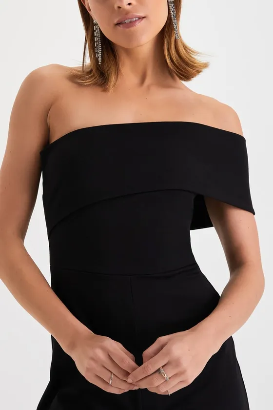 Transcend Time Black One-Shoulder Jumpsuit sold by Lulus product image thumbnail 4