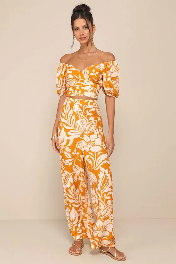 Double the Charm Orange Floral Off-the-Shoulder Wrap Crop Top sold by Lulus product image thumbnail 3