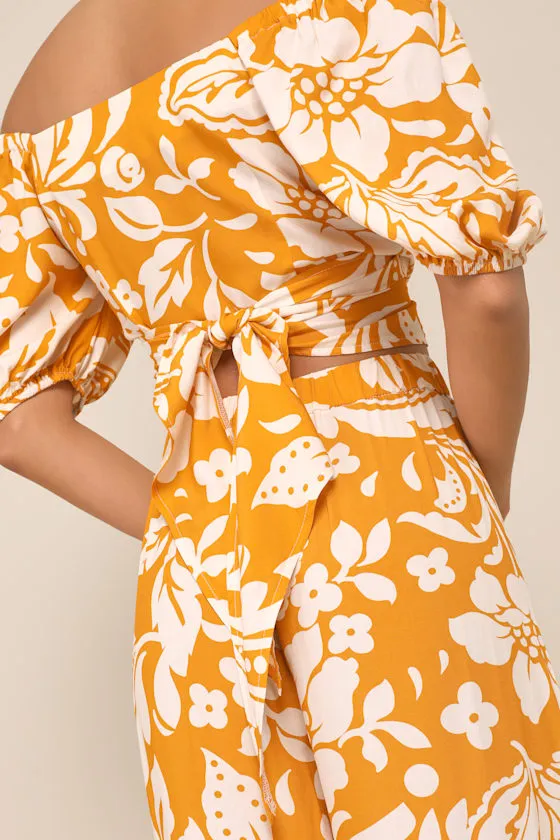 Double the Charm Orange Floral Off-the-Shoulder Wrap Crop Top sold by Lulus product image thumbnail 4