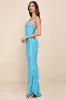 Glam Aura Blue Iridescent Sequin Strapless Maxi Dress sold by Lulus
