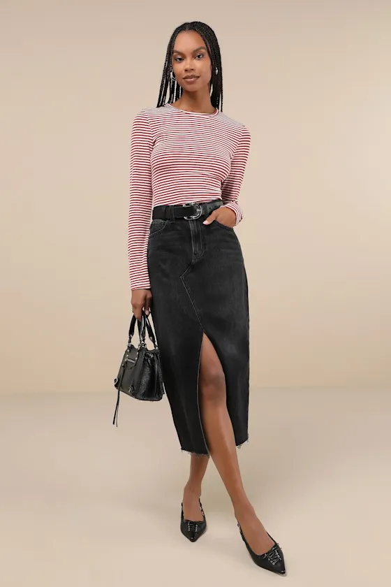 Inclined to Sweetness Red and White Striped Long Sleeve Top sold by Lulus product image thumbnail 2