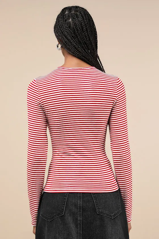 Inclined to Sweetness Red and White Striped Long Sleeve Top sold by Lulus product image thumbnail 3