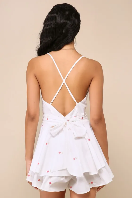 Lovely Intent White Floral Embroidered Backless Tiered Romper sold by Lulus product image thumbnail 2