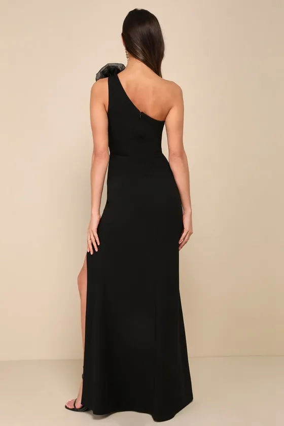 Divine Poise Black One-Shoulder Rosette Mermaid Maxi Dress sold by Lulus product image thumbnail 2