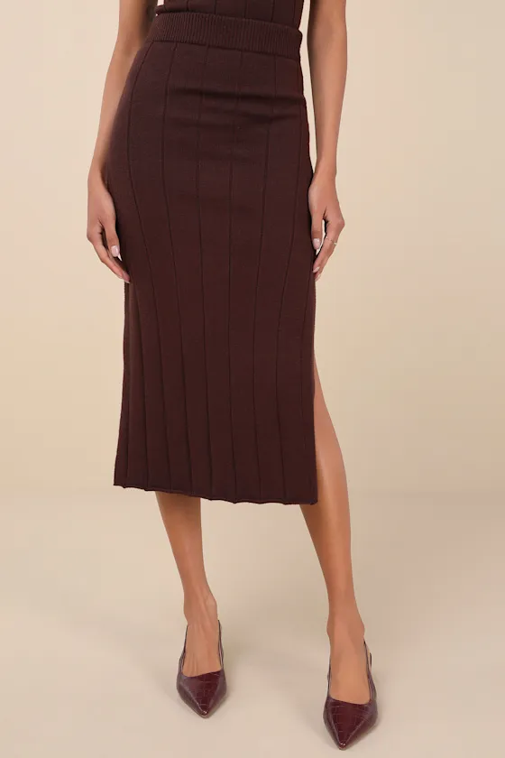 Sophisticated Duo Brown Ribbed Midi Sweater Skirt sold by Lulus product image thumbnail 2