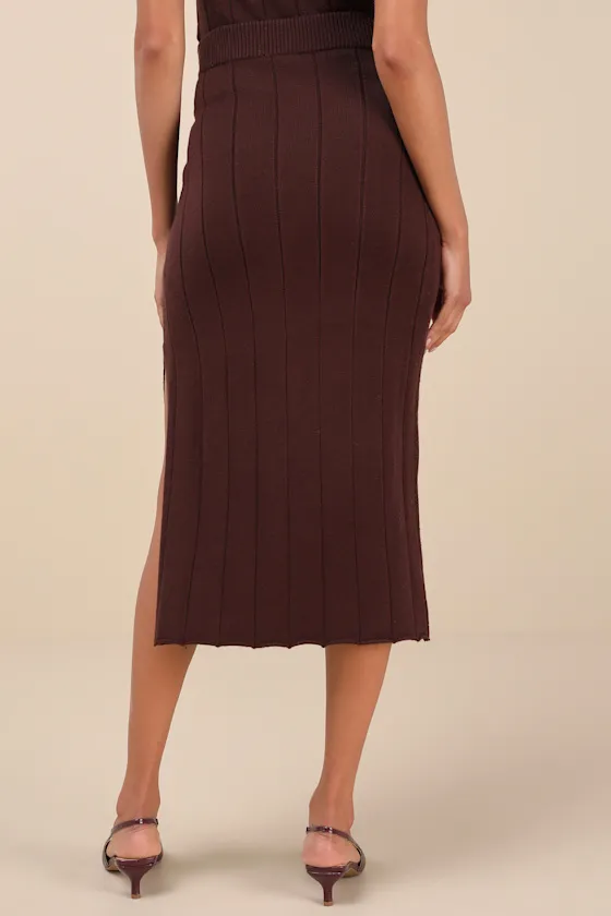 Sophisticated Duo Brown Ribbed Midi Sweater Skirt sold by Lulus product image thumbnail 3