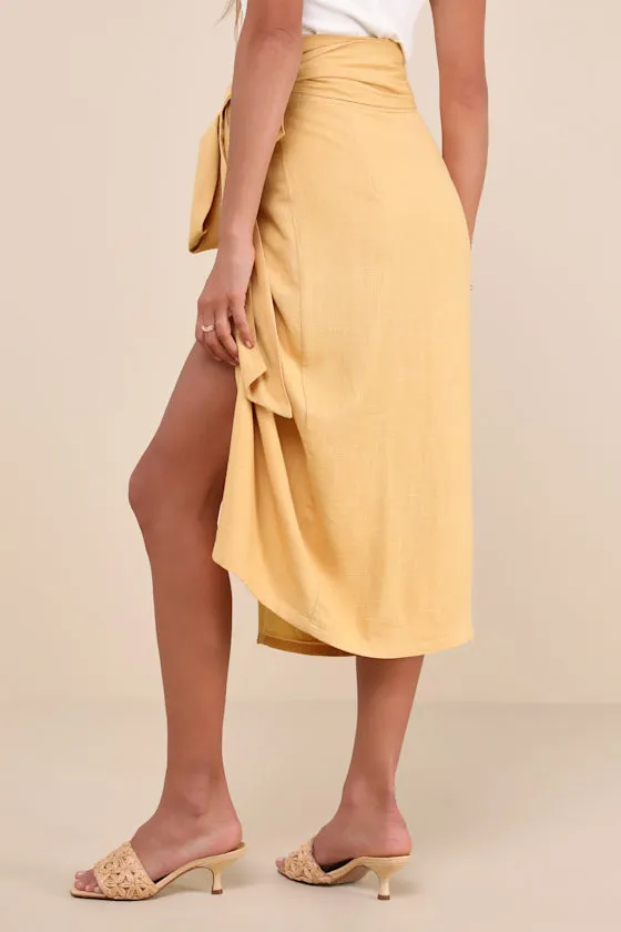 Breezy Personality Yellow Linen Midi Wrap Skirt sold by Lulus product image thumbnail 3