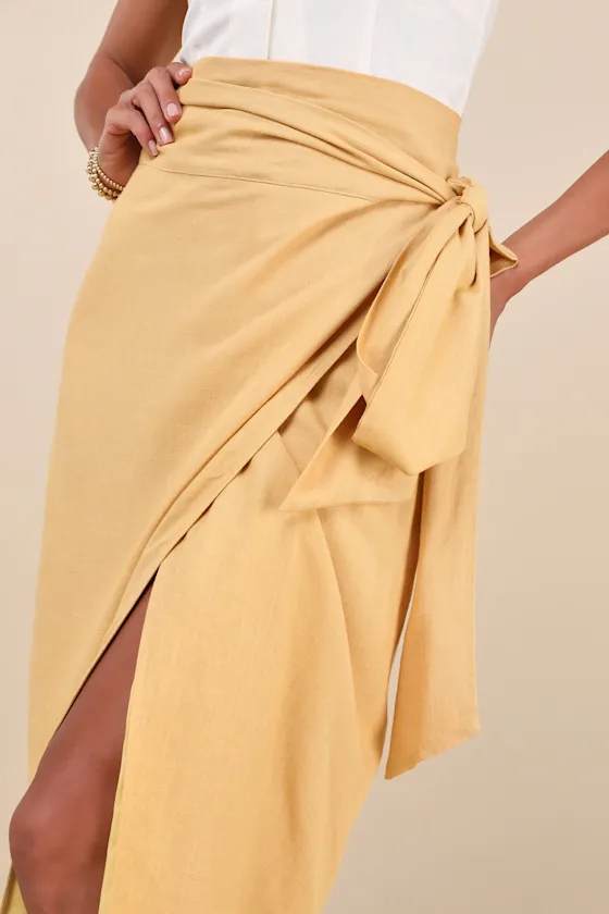 Breezy Personality Yellow Linen Midi Wrap Skirt sold by Lulus product image thumbnail 4
