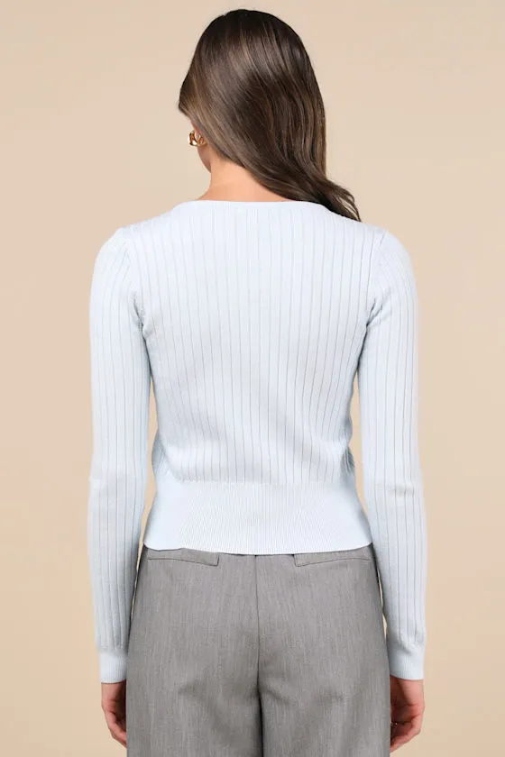 Perfect Classic Light Blue Ribbed Knit Cardigan Sweater sold by Lulus product image thumbnail 3
