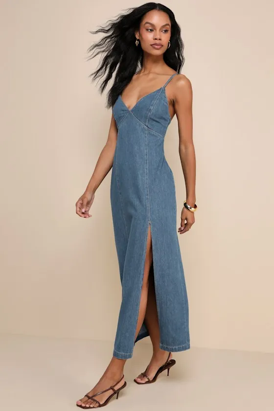 Crush-Worthy Trend Medium Wash Denim Sleeveless Midi Dress sold by Lulus product image thumbnail 2