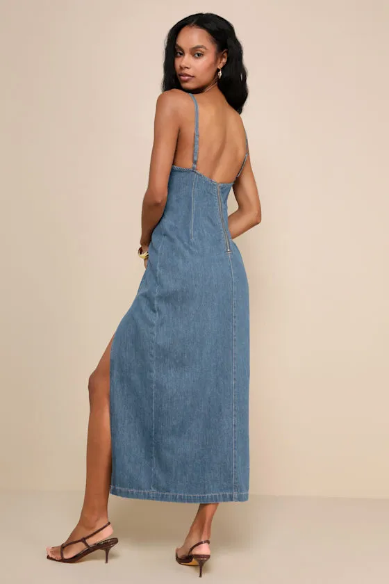 Crush-Worthy Trend Medium Wash Denim Sleeveless Midi Dress sold by Lulus product image thumbnail 3
