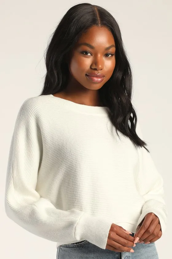 Fireside Flirt Ivory Ribbed Cropped Pullover Sweater sold by Lulus