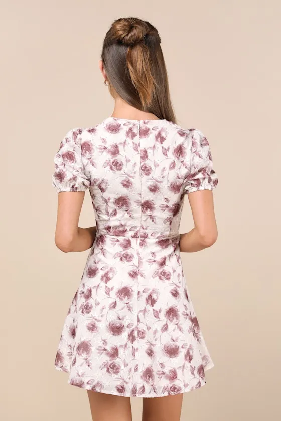 Major Charmer Ivory Floral Cutout Puff Sleeve Mini Dress sold by Lulus product image thumbnail 2