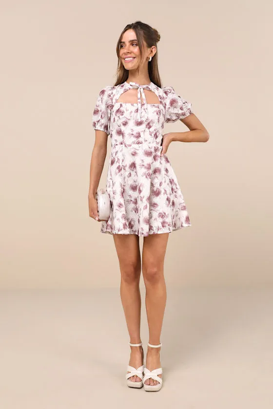 Major Charmer Ivory Floral Cutout Puff Sleeve Mini Dress sold by Lulus product image thumbnail 3