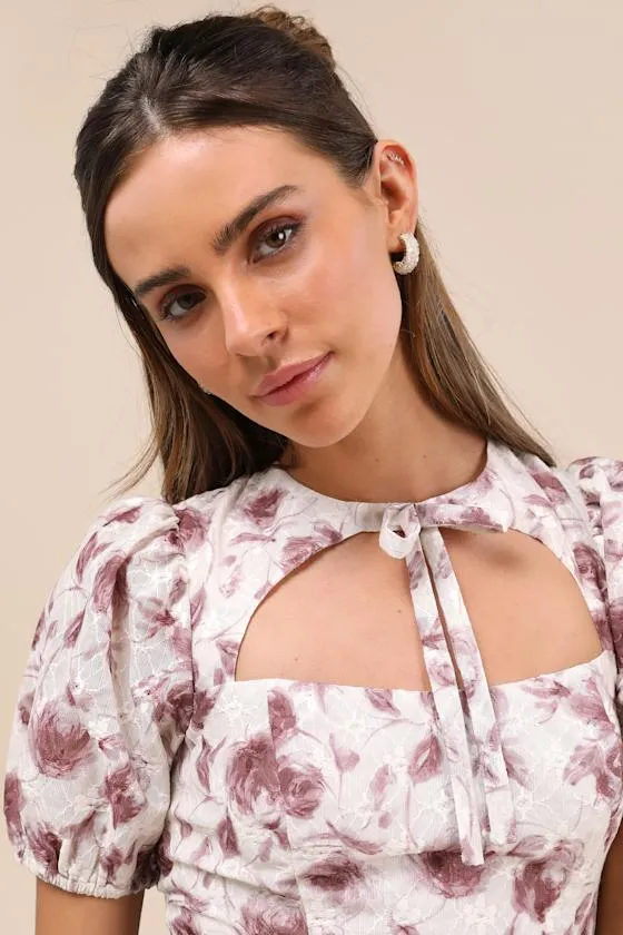 Major Charmer Ivory Floral Cutout Puff Sleeve Mini Dress sold by Lulus product image thumbnail 4