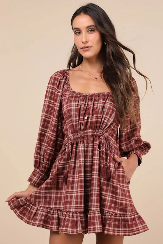 Autumn Perfection Red Plaid Mini Dress With Pockets sold by Lulus