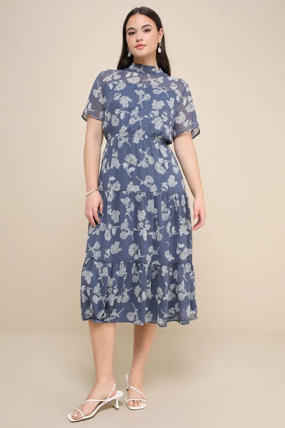 Floral Dressed Up Dusty Blue Floral Print Midi Dress sold by Lulus product image thumbnail 2
