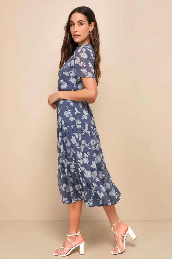 Floral Dressed Up Dusty Blue Floral Print Midi Dress sold by Lulus product image thumbnail 3