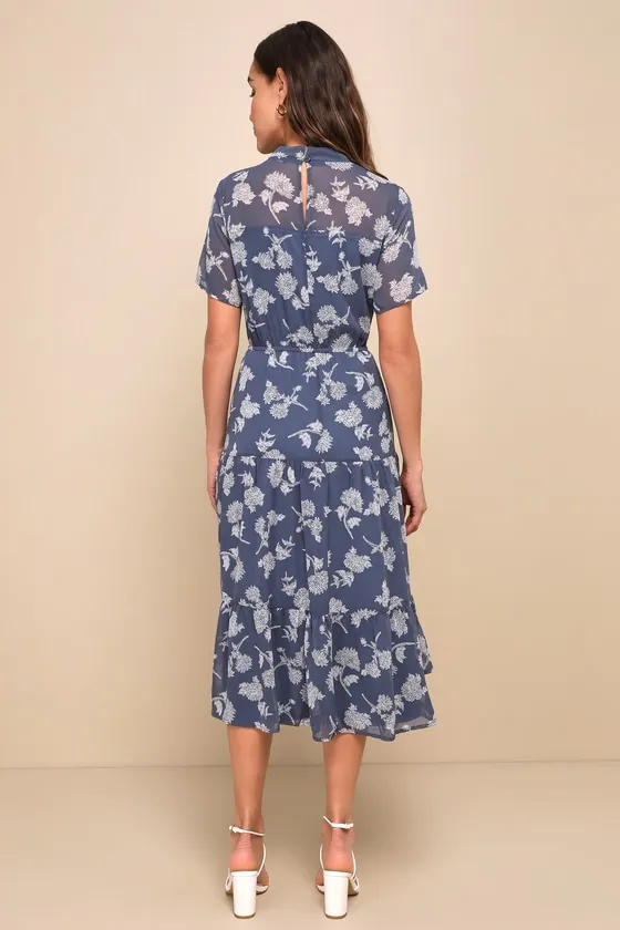 Floral Dressed Up Dusty Blue Floral Print Midi Dress sold by Lulus product image thumbnail 4