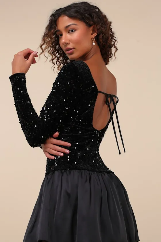 Event Aura Black Sequin Long Sleeve Mini Dress sold by Lulus product image thumbnail 4
