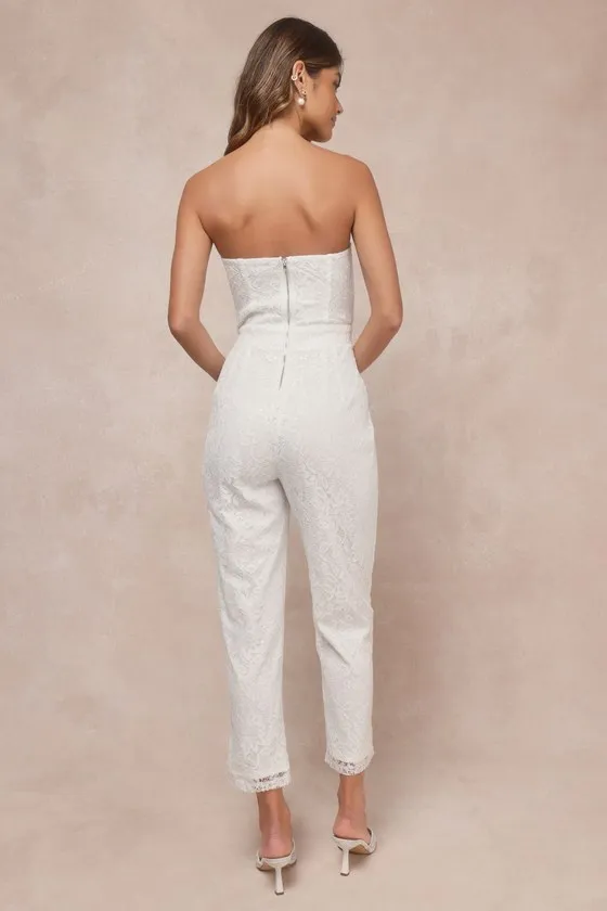 Redefined Elegance White Floral Lace Sequin Strapless Jumpsuit sold by Lulus product image thumbnail 4