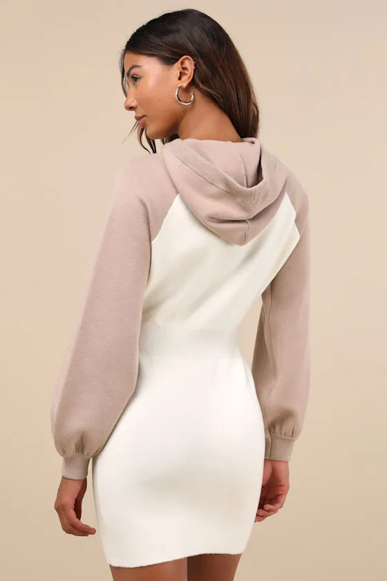 Laidback Moments Ivory and Beige Hooded Sweater Mini Dress sold by Lulus product image thumbnail 2
