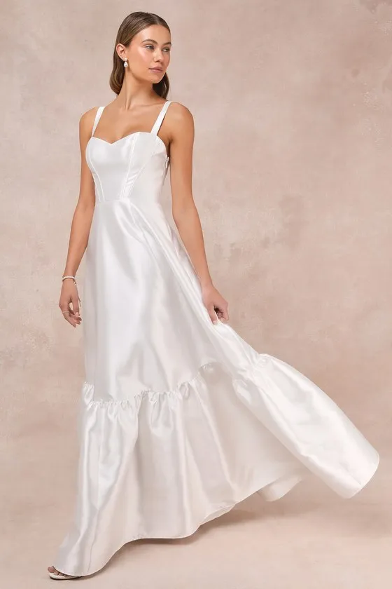 Luxurious Passion White Taffeta Bustier Tiered Maxi Dress sold by Lulus product image thumbnail 4