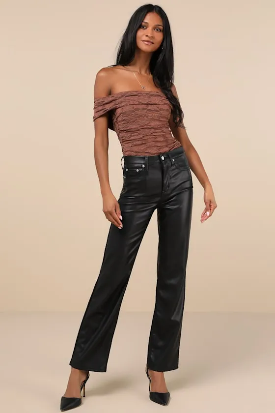 Sultry Whimsy Brown Lace Off-the-Shoulder Bodysuit sold by Lulus product image thumbnail 3