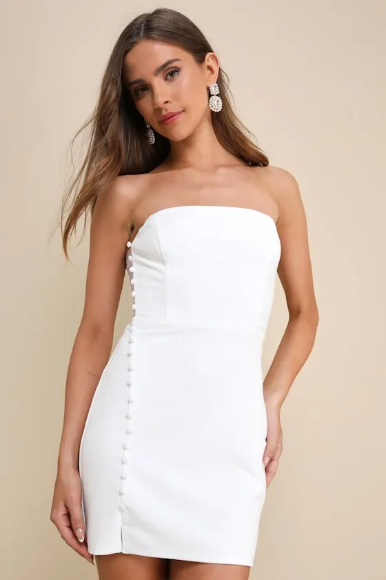 Loving the Feeling White Strapless Bodycon Mini Dress sold by Lulus