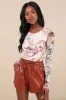 Casual Luxury Rust Brown Vegan Leather Drawstring Shorts sold by Lulus