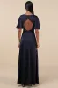Elegant Confidence Navy Satin Flutter Sleeve Cutout Maxi Dress sold by Lulus