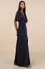 Elegant Confidence Navy Satin Flutter Sleeve Cutout Maxi Dress sold by Lulus