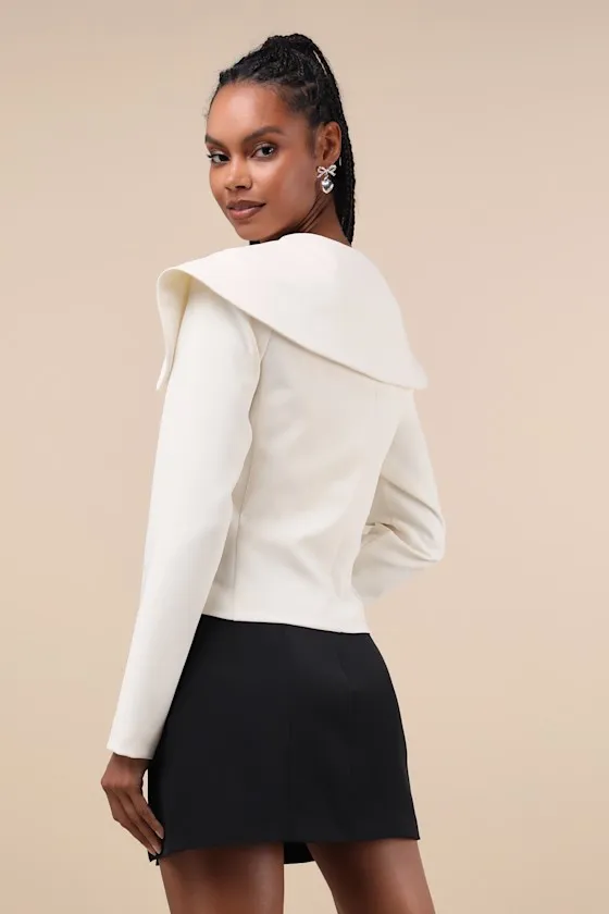 Distinctly Chic Ivory Shawl Collar Rhinestone Button Blazer sold by Lulus product image thumbnail 2