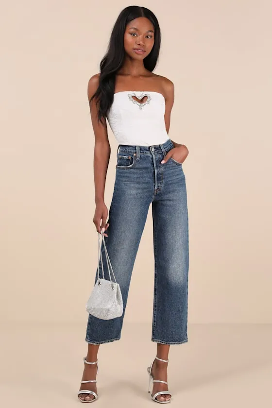 Amias White Jacquard Cutout Crop Top sold by Lulus product image thumbnail 2