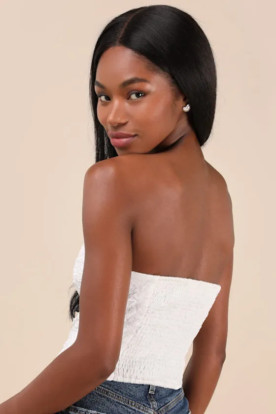 Amias White Jacquard Cutout Crop Top sold by Lulus product image thumbnail 3