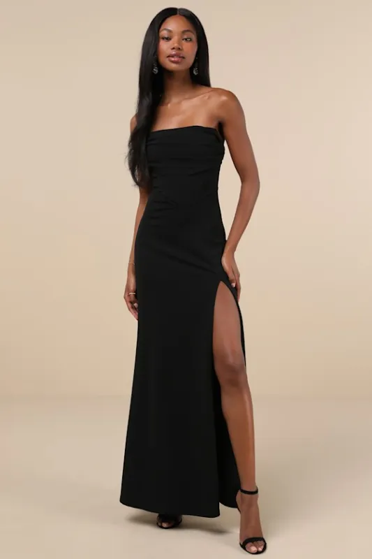 Spellbinding Allure Black Bustier Strapless Mermaid Maxi Dress sold by Lulus