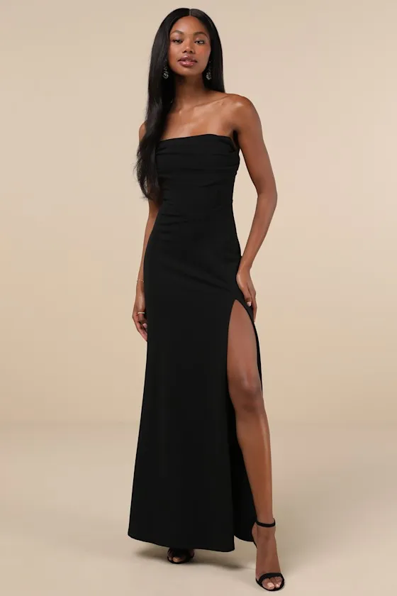 Spellbinding Allure Black Bustier Strapless Mermaid Maxi Dress sold by Lulus
