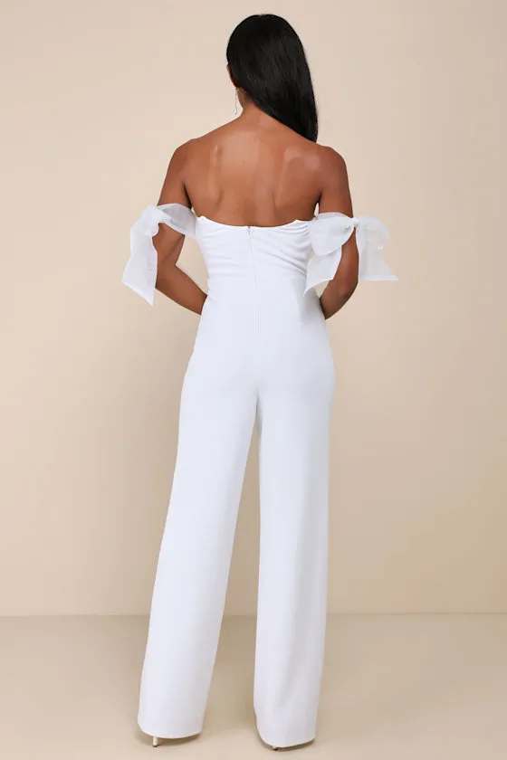 Pristine Aura White Tie-Strap Off-the-Shoulder Jumpsuit sold by Lulus product image thumbnail 2