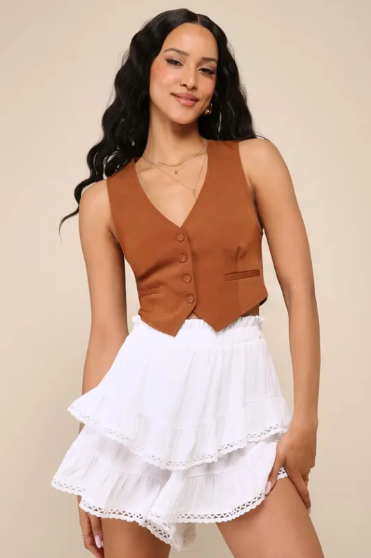 Festival Flirtation Ivory Lace Ruffled Tiered Shorts sold by Lulus