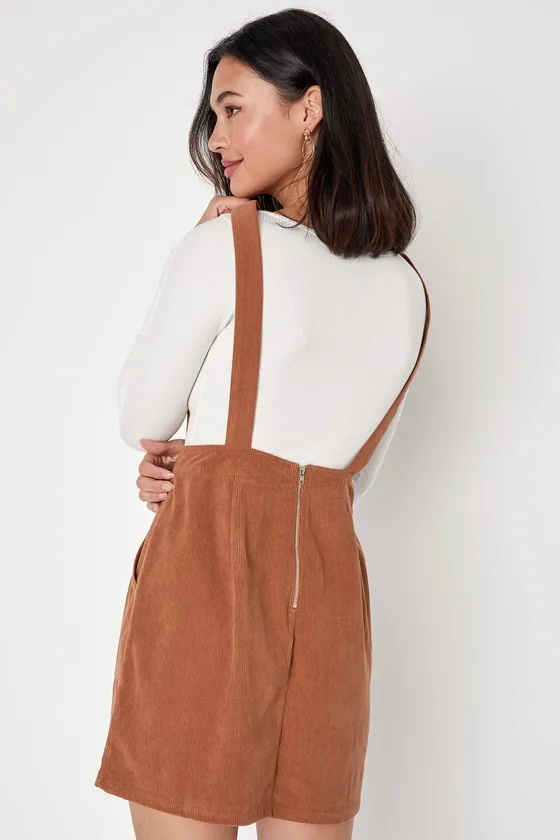 Embracing Autumn Brown Corduroy Pinafore Mini Dress sold by Lulus product image thumbnail 2